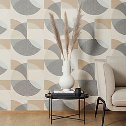 Galerie Wallcoverings Product Code 10150-02 - ELLE Decoration Wallpaper Collection - Grey Beige Colours - Geometric Circle Graphic Design