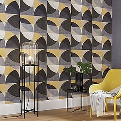 Galerie Wallcoverings Product Code 10150-15 - ELLE Decoration Wallpaper Collection - Gold Mustard Grey Cream Colours - Geometric Circle Graphic Design