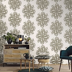 Galerie Wallcoverings Product Code 10154-02 - ELLE Decoration Wallpaper Collection - Gold Cream Colours - Baroque Damask Design