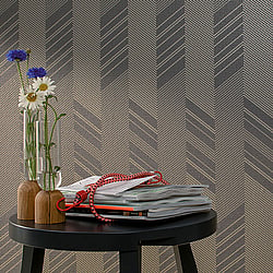 Galerie Wallcoverings Product Code 30801 - Montego Wallpaper Collection - Dark Grey Gold Colours - Abstract Chevron Design