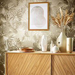 Galerie Wallcoverings Product Code 33303 - Eden Wallpaper Collection -  Metallic Jungle Leaves Design