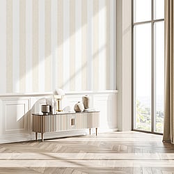 Galerie Wallcoverings Product Code 34413 - Flora Wallpaper Collection - White, Beige Colours - Thick Stripe Design