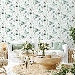 Galerie Wallcoverings Product Code 47420 - Flora Wallpaper Collection - White, Green Colours - Eucalyptus Design