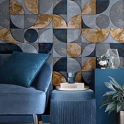 Galerie Wallcoverings Product Code 49314 - Stratum Wallpaper Collection - blue gold Colours - Geometrico Design