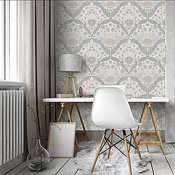 Galerie Wallcoverings Product Code 51000 - Blomstermala Wallpaper Collection - Grey Yellow Colours - Leafy Bloom Design