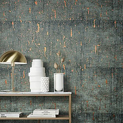 Galerie Wallcoverings Product Code 95026 - Vault Wallpaper Collection - Anthracite Colours - This aged concrete effect wallpaper is the perfect choice if you want to bring a room up to date in a dramatic way. With a subtle emboss to create some structural depth, it comes in an on-trend black and copper colourway. Drawing on the textures of, and resembling the stippled texture of ancient plasterwork or faded limestone, this unusual wallpaper will be a warming welcome to your home. This will be perfect on all four walls or can be accompanied by a complementary wallpaper. Design