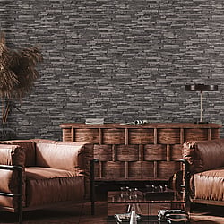 Galerie Wallcoverings Product Code BB51146 - Bricks And More Wallpaper Collection - Grey Black Colours - Rocky Retreat Motif Design