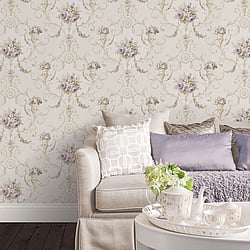 Galerie Wallcoverings Product Code CI38231 - Classic Silks 4 Wallpaper Collection - Beige Purple Yellow Colours - Ornamental Floral Design