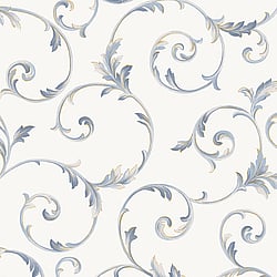 Galerie Wallcoverings Product Code CI38237 - Classic Silks 4 Wallpaper Collection - Off-White Navy Metallic Gold Colours - Scroll Design