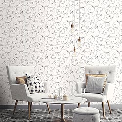 Galerie Wallcoverings Product Code CI38239 - Classic Silks 4 Wallpaper Collection - Stone Grey Metallic Silver Colours - Scroll Design