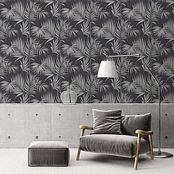 Galerie Wallcoverings Product Code ES31134 - Escape Wallpaper Collection - Green, Grey, Black Colours - Palm Leaves Design