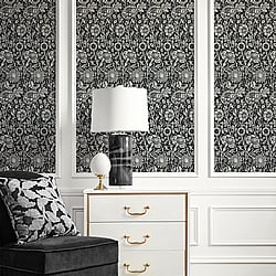 Galerie Wallcoverings Product Code ET12500 - Arts and Crafts Wallpaper Collection - Black White Colours - Tonal Floral Trail Design