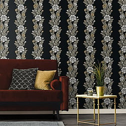 Galerie Wallcoverings Product Code ET12700 - Arts and Crafts Wallpaper Collection - White Beige Black Colours - Blooming Stripe Design