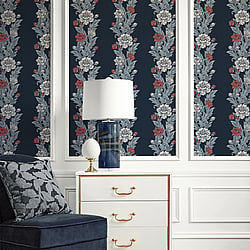 Galerie Wallcoverings Product Code ET12712 - Arts and Crafts Wallpaper Collection - Navy White Red Colours - Blooming Stripe Design