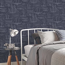 Galerie Wallcoverings Product Code G23326 - Deauville 2 Wallpaper Collection - Navy Blue White Colours - Nautical Blueprint Design