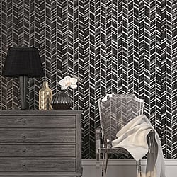 Galerie Wallcoverings Product Code G67716 - Special FX 2 Wallpaper Collection - Black Grey Silver Colours - Glitter Chevrons Design