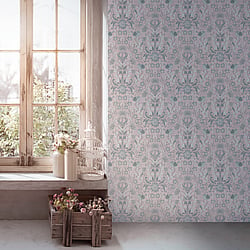 Galerie Wallcoverings Product Code MC61000 - Maison Charme Wallpaper Collection - Pink, Grey Colours - Step into a world of quintessential French chicness with this mesmerizing print. Immerse yourself in its exquisite details, where blossoms, wispy leaves and graceful birds intertwine, evoking the essence of spring. This elegant print breathes life into every room it graces, infusing your space with warmth, charm, and a touch of timeless beauty. Let this gorgeous floral and bird motif transport you to a realm of captivating allure and enchantment. Design