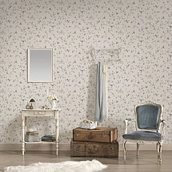 Galerie Wallcoverings Product Code MC61025 - Maison Charme Wallpaper Collection - Blue, Cream Colours - A stylish floral wallpaper with an old fashioned, wispy trail of petit flowers.  Will suit a more traditional setting perfectly with its country cottage charm. The beauty of this vinyl wallpaper is not only will it add texture to your walls, but it will also cover slight imperfections, giving your room the finish you want. So whether you are looking for a floral wallpaper for a living room, bedroom or dining room, this paper could be your perfect choice. Design