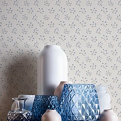 Galerie Wallcoverings Product Code MC61026 - Maison Charme Wallpaper Collection - Blue, Cream Colours - This timeless small-scale forget me not pattern is wonderfully useable and a great coordinate. Traditionally, forget me not flowers have carried a symbolic meaning of remembrance and true and eternal love. A great choice for any homely environment.  Available in a choice of three colourways, this wallpaper is shown here in darker blue. An organic textural ground adds a relaxed feel to this stylish design. Design