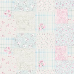 Galerie Wallcoverings Product Code MC61038 - Maison Charme Wallpaper Collection - Blue, Pink Colours - Revel in vintage charm with the Maison Charme Patchwork Vintage Floral print. This playful pattern arranges faded florals, ditsy prints and delicate plaids in a colourful basketweave patchwork. The shabby chic medley of designs mimics well-loved quilts and counterpanes. Incorporate this repeat print into bedroom, living room or kitchen schemes to infuse living spaces with an easy-going cottage style. Printed on vinyl with a non-woven backing, this design exudes romantic whimsy. Nostalgic and light-hearted, this fabric collage celebrates the beauty of imperfection and cherished heirlooms. Design