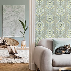 Galerie Wallcoverings Product Code TJ40207 - Mulberry Tree Wallpaper Collection - Tan and Blue Colours - Batsford Design