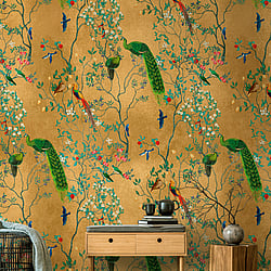 Galerie Wallcoverings Product Code WH45248M - Welcome Home Murals Wallpaper Collection - Multi-colour, Yellow, Green Colours - Golden Ornamental Garden Aviary Design