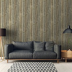 Galerie Wallcoverings Product Code WW22211 - Woods And Wicker Wallpaper Collection - Brown Cream Yellow Colours - Reclaimed Wood Effect Motif Design