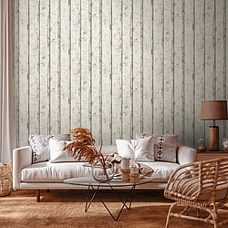 Galerie Wallcoverings Product Code WW22233 - Woods And Wicker Wallpaper Collection - Cream Grey White Colours - Dual Stripe Wood Effect Motif Design