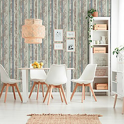 Galerie Wallcoverings Product Code WW22234 - Woods And Wicker Wallpaper Collection - Blue Brown White Colours - Narrow Wood Stripe Effect Motif Design