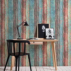 Galerie Wallcoverings Product Code WW22235 - Woods And Wicker Wallpaper Collection - Blue Multi-Colour Colours - Broad Wood Stripe Effect Motif Design